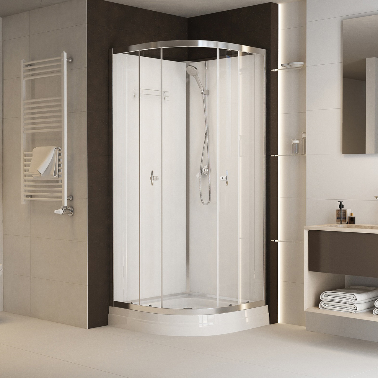 Zuhanykabinok tálcával